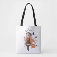 Personalized Halloween Anime Girl with Bats Tote Bag