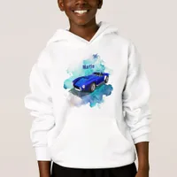 Classic Retro Blue Sports Car Birthday Adventure Hoodie