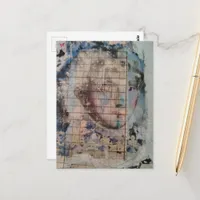 Unique abstract person mixed media Collage Postcard