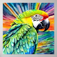 Cute AI Generated Watercolor Style Green Parrot Poster