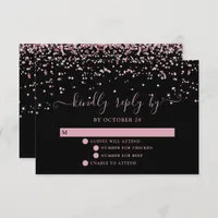 Black Rose Gold Blush Pink Glitter Wedding RSVP