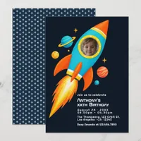 Outer Space Rocket Birthday Party Photo Invitation