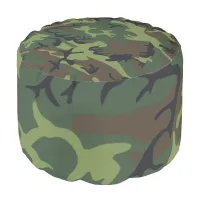 Military Green Camo Pattern Cotton Round Pouf