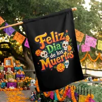 Colorful Day of the Dead Candy Skulls Marigolds House Flag