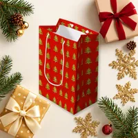 Glossy Red Christmas Tree Pattern Holiday Medium Gift Bag