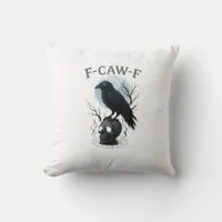 Gothic Crow F-Caw-F Raven Skull Moon Halloween Throw Pillow