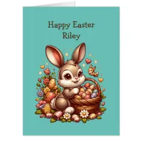 Jumbo-Sized Vintage Easter Bunny, Basket and Eggs Card