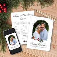 Elegant Pine Arch Christmas 2026 Photo Calendar Holiday Card