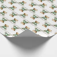 Cute Teddy Bear on a Fluffy Cloud Green PJs Wrapping Paper
