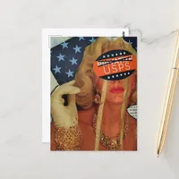 Surreal Lady Cries Gold Tears Collage Postcard