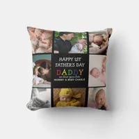 Cute First Father's Day Daddy | Photo Collage Throw Pillow