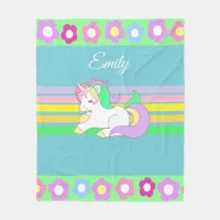 Personalized Unicorn and Rainbow Fleece Blanket