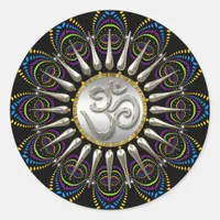 Psychedelic Tribe Silver Om Classic Round Sticker