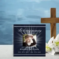 Guest book memorial funeral blue white photo