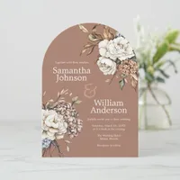 Modern Peony & Hydrangea Mocha Mousse Wedding Invitation