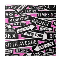 New York Street Signs Black White Pink Ceramic Tile