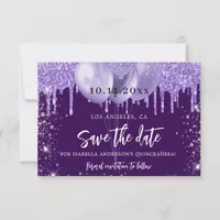 Quinceanera purple violet sparkles balloons save the date