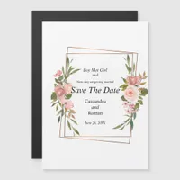 Gold and Pink Floral Wedding Save The Date Magnetic Invitation