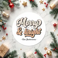 Retro Merry & Bright Holiday Custom Classic Round Sticker