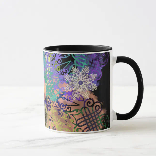 Multicolored geometric lace mandalas mug