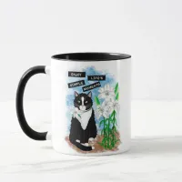 Tuxedo Cat and Lilies | Inspirational Quote Mug