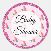 Baby Shower Pink Rosebud Stickers