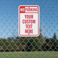 Custom Text Template Red + White block NO PARKING Metal Sign