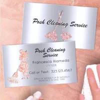 Posh Cleaning Service Metallic Silver Pink Glitter Business Card