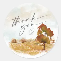 Watercolor Landscape Thank You Autumn Gold ID786 Classic Round Sticker
