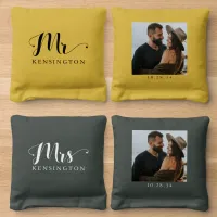 Mr Mrs His Hers Couples Photo Cornhole Bags