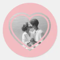 Personalized Heart Shaped  Photo Wedding  Classic Round Sticker