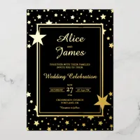 Star Border Luxury Elegant Black Gold Foil Wedding Invitation