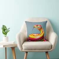 Cobra snake with vibrant red and yellow scales  throw pillow