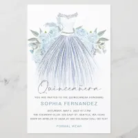 Budget Dusty Blue Silver Dress Quinceañera Invite