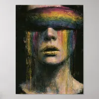 Woman in Rainbow Blindfold Poster