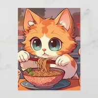 Cute Cat Eating Ramen Noodles Postcard