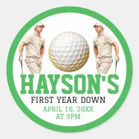 Year Down, Golf On! 1st Birthday Party Classic Round Sticker