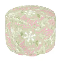 Christmas Text and Snowflake Pattern Pink ID257 Pouf