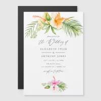 Watercolor Tropical Floral Beach Wedding Magnetic Invitation