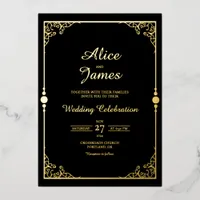 Classic Elegant Black Gold Foil Wedding Invitation