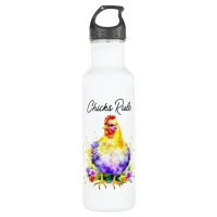 Chicks Rule | Cute Watercolor Chicken Art Stainless Steel Water Bottle