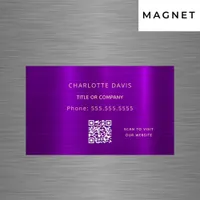 Purple metallic minimalist elegant QR code Business Card Magnet