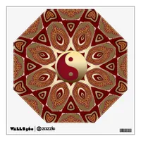 Red Earth Gold Yin Yang Feng Shui Hexagon Mandala Wall Decal