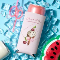 Pink Ice Cream Cherry Red Scooped Up Bridal Shower Seltzer Can Cooler