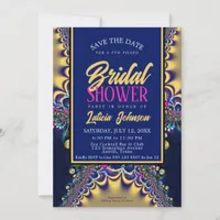 Royal Blue Satin Gold Lace Bridal Shower Invitation