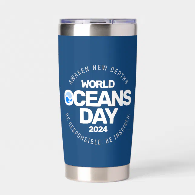 World Oceans Day Blue Stylized Earth Waves Insulated Tumbler