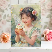 Pretty Little Fairy Girl with Cupcake Birthday Card