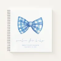 Blue Gingham Bow Tie Baby Shower Wishes Guest Book