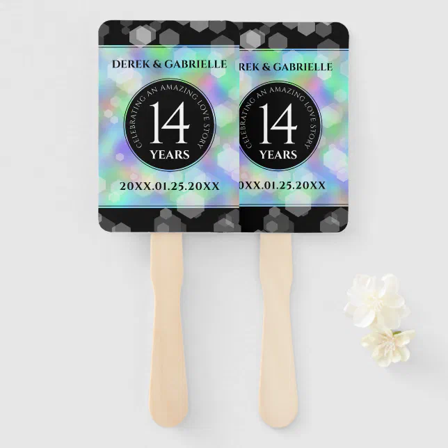 Elegant 14th Opal Wedding Anniversary Celebration Hand Fan