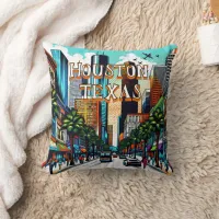 Houston, Texas Downtown City View Abstract Art Throw Pillow